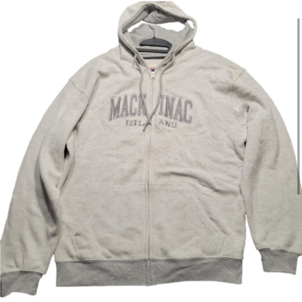 U.S. Vintage Waffle Textured White & Grey Hoodie for Mackinac Island Size M